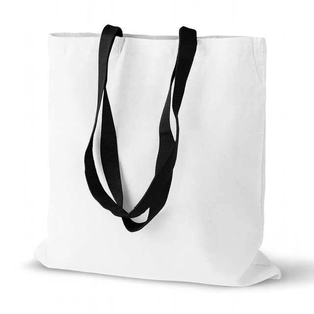 Torba bawełniana 380x420mm Biała garsonka Uchwyt czarny kaletniczy: 70cm