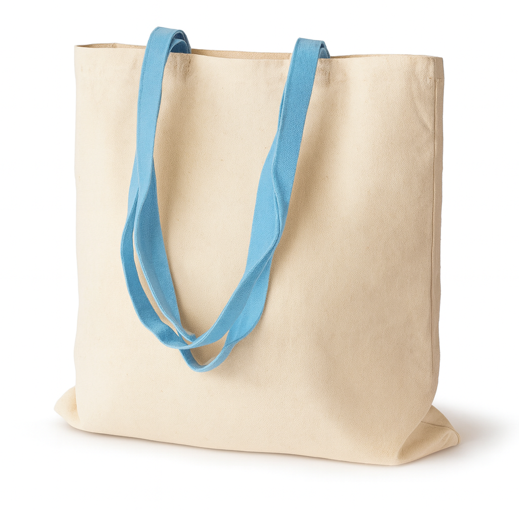 Torba bawełniana 380x420mm Ecru Uchwyt Niebieski: 70cm