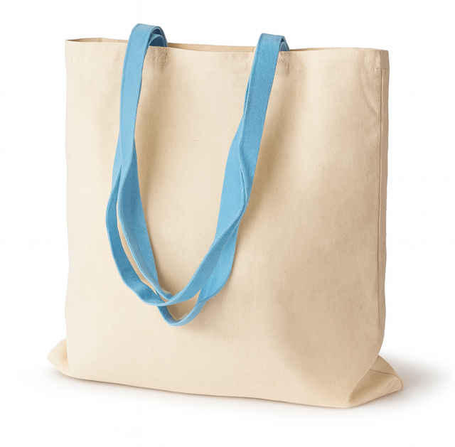 Torba bawełniana 380x420mm Ecru Uchwyt Niebieski: 70cm