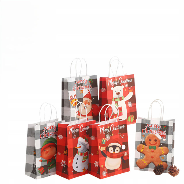 Torba papierowa świąteczna 150x80x210mm Merry Christmas Kratka 6szt.