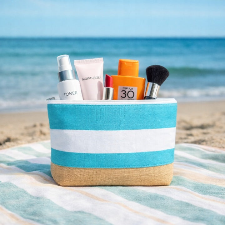 Torba plażowa turystyczna w paski 460x150x380mm Turkusowa