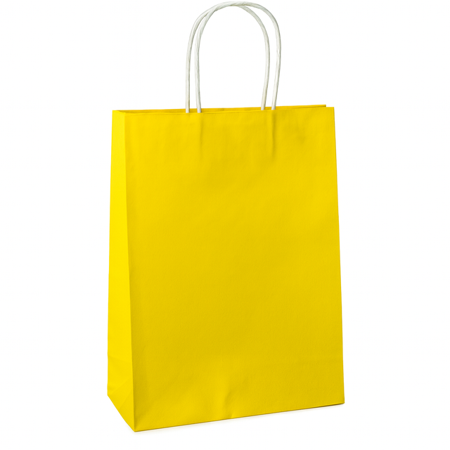Torba papierowa z uchwytem skręcanym 240x100x340mm Żółta Premium