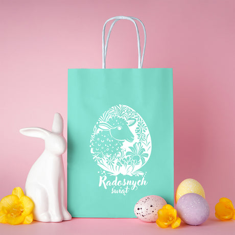Torba papierowa 240x100x320mm Zielony Pastel RADOSNYCH ŚWIĄT LOGO 50szt.