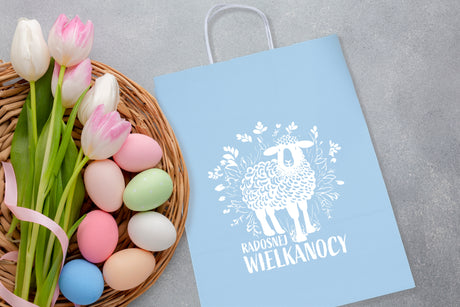 Torba papierowa 240x100x320mm Niebieski Pastel RADOSNEJ WIELKANOCY LOGO 50szt.