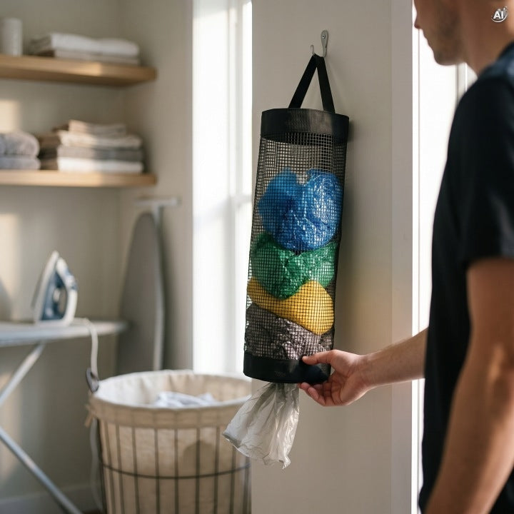 Wiszący organizer siatkowy na reklamówki 45 cm