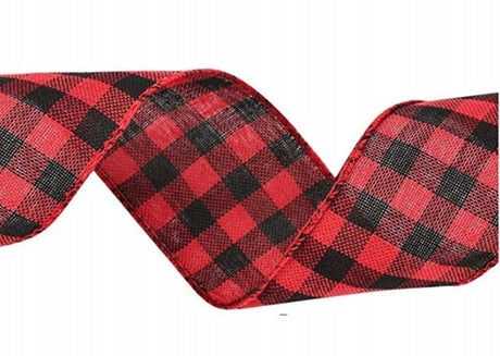 Czerwona wstążka dekoracyjna w kratkę 6M