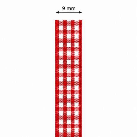 Wstążka dekoracyjna w kratkę czerwono-biała 22m