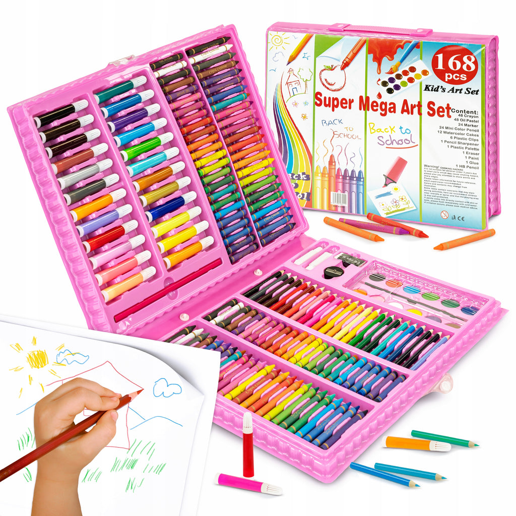 MIAOKE 168 Pieces Art Set, Drawing Box for Children - Colored Pencils,  Crayons, Oil Pasttels, Watercolor Cakes, Markers, Eeraser, Pencil  Sharpener, HB