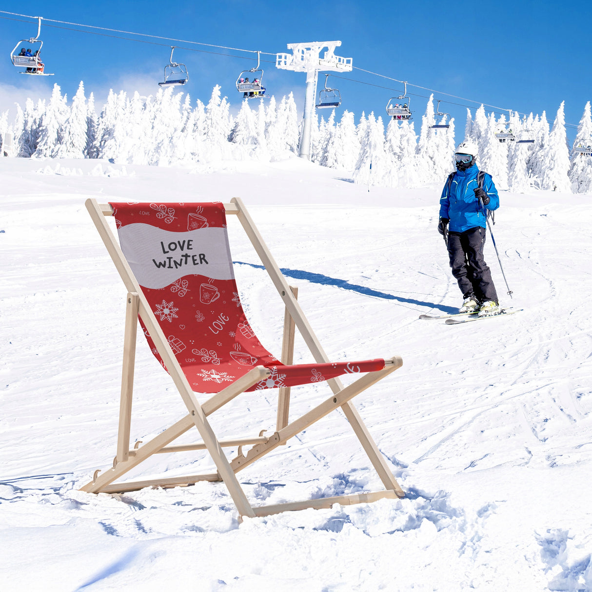 Leżak Zimowy Drewniany Czerwony LOVE WINTER