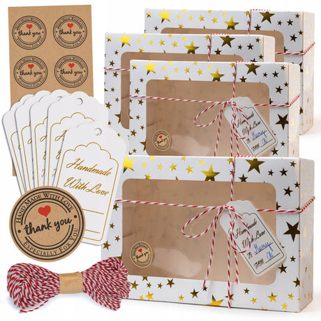 Zestaw świątecznych pudełek w Złote Gwiazdki 6szt.