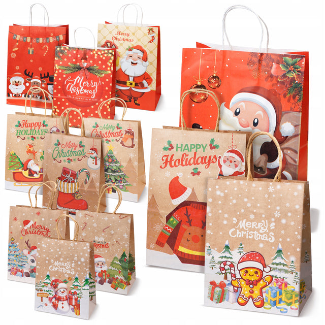 Zestaw świątecznych toreb papierowych 12 szt. Happy Holiday
