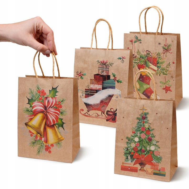 Zestaw świątecznych toreb papierowych 12 szt. Kraft