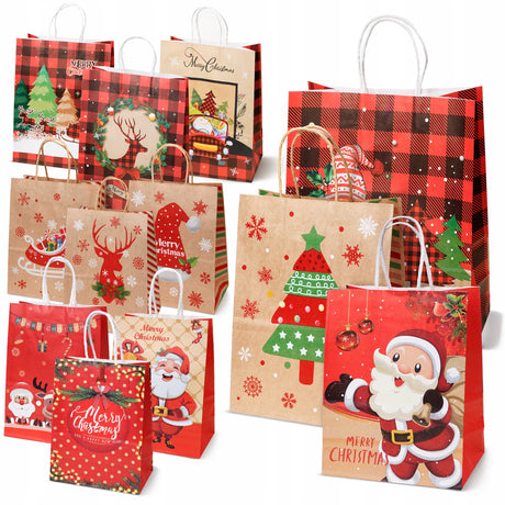 Zestaw świątecznych toreb papierowych 12 szt. Kratka