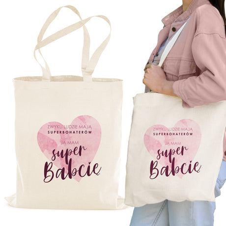 Prezent na dzień babci torba bawełniana mam super babcię ecru