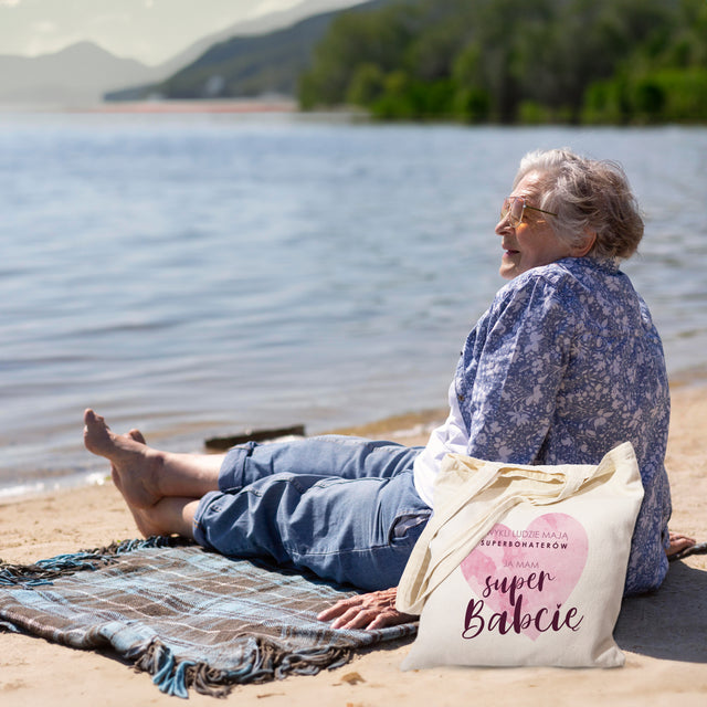 Prezent na dzień babci torba bawełniana mam super babcię ecru