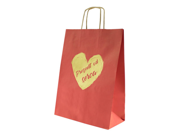 Torba papierowa z uchwytem skręcanym 240x100x320mm Czerwona Prezent od serca