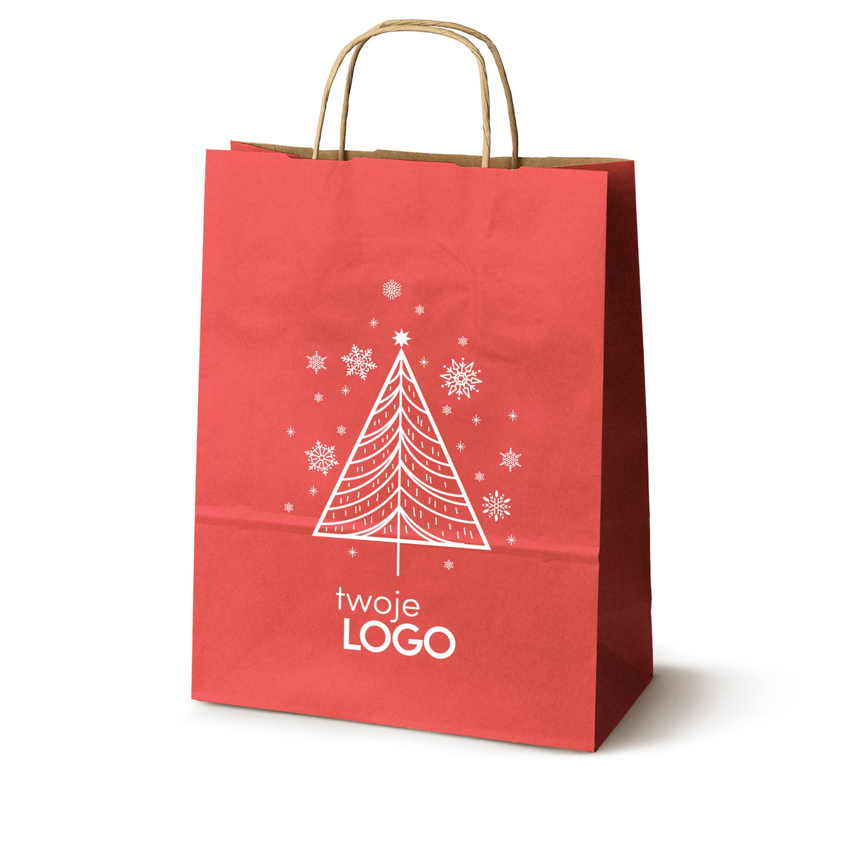 Torba papierowa świąteczna z logo 240 × 100 × 320 mm czerwona, wzór SW-01