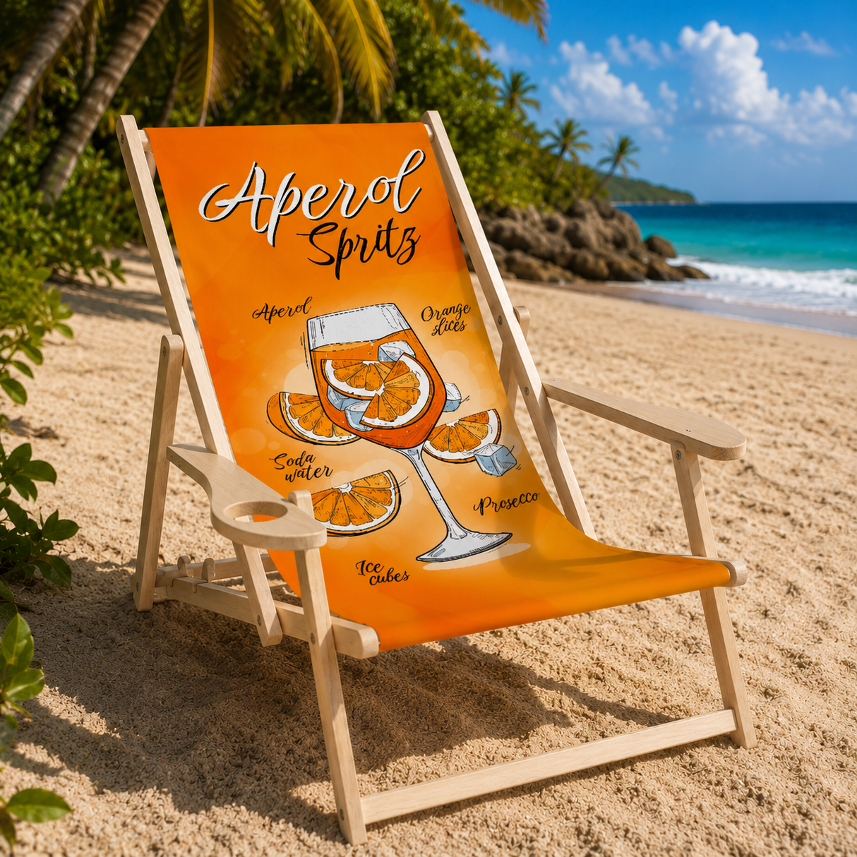 Leżak drewniany z podłokietnikiem APEROL SPRITZ