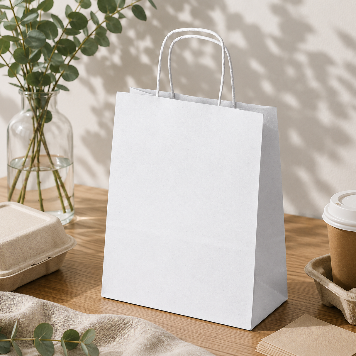 Torba Papierowa z Uchwytem Skręcanym 180x80x225mm Biała