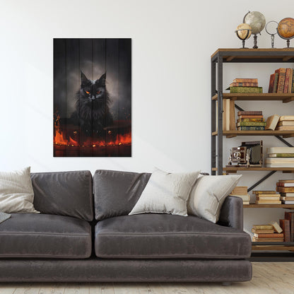 Obraz na drewnie Czarny kot w ogniu Black Cat Energy