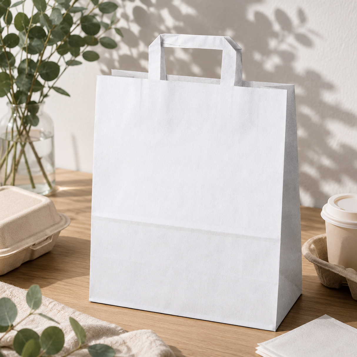 Torba Papierowa z Uchwytem Płaskim 320x160x390mm Biała