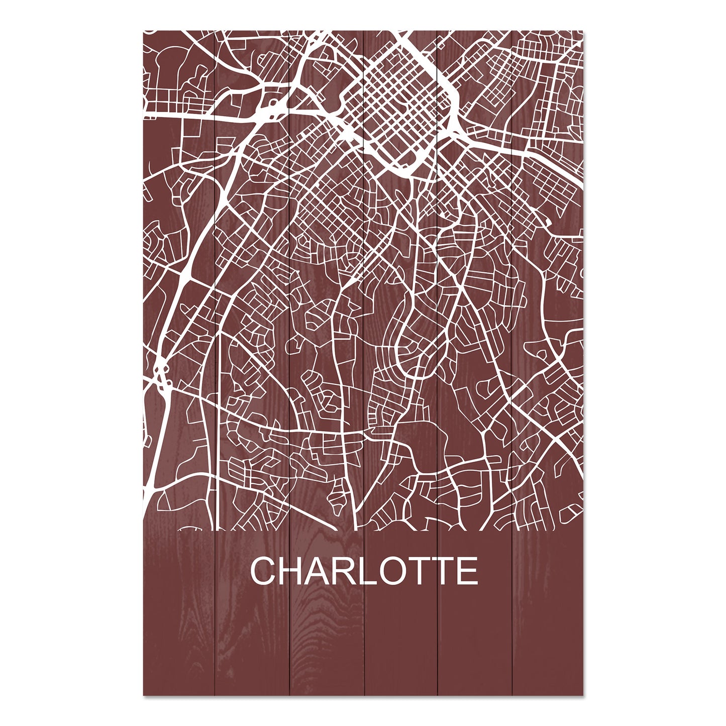 Obraz na drewnie Mapa Charlotte - Charlotte