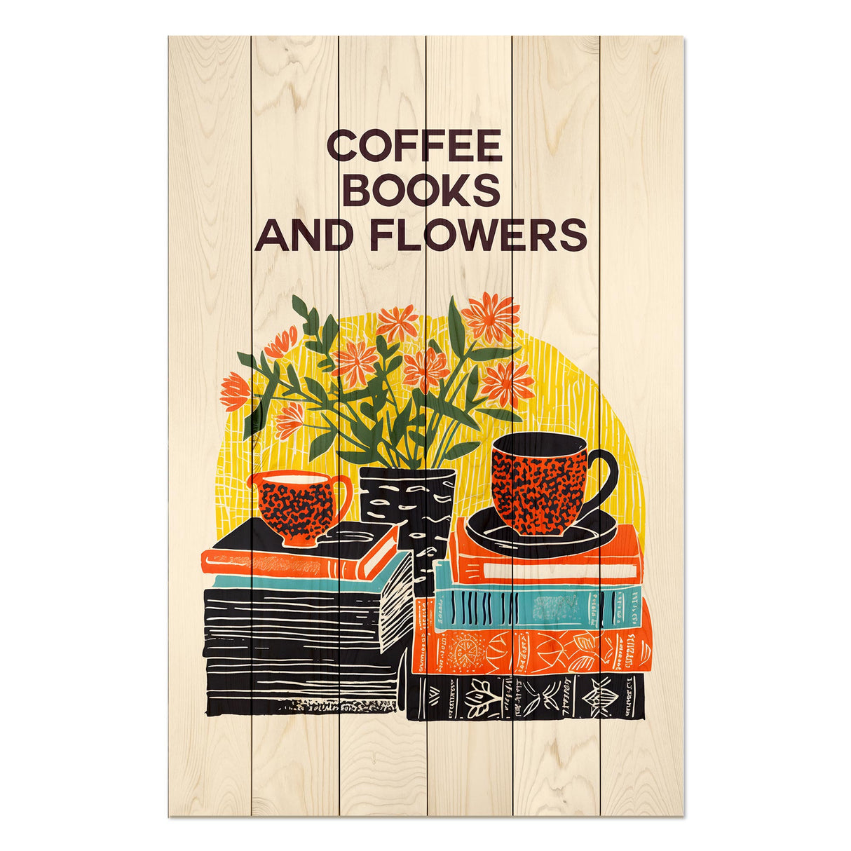 Obraz na drewnie Kawa i książki Coffee Books Flowers