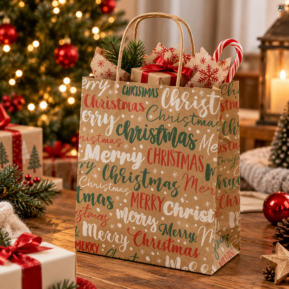 Torba papierowa świąteczna 180x80x220mm Merry Christmas
