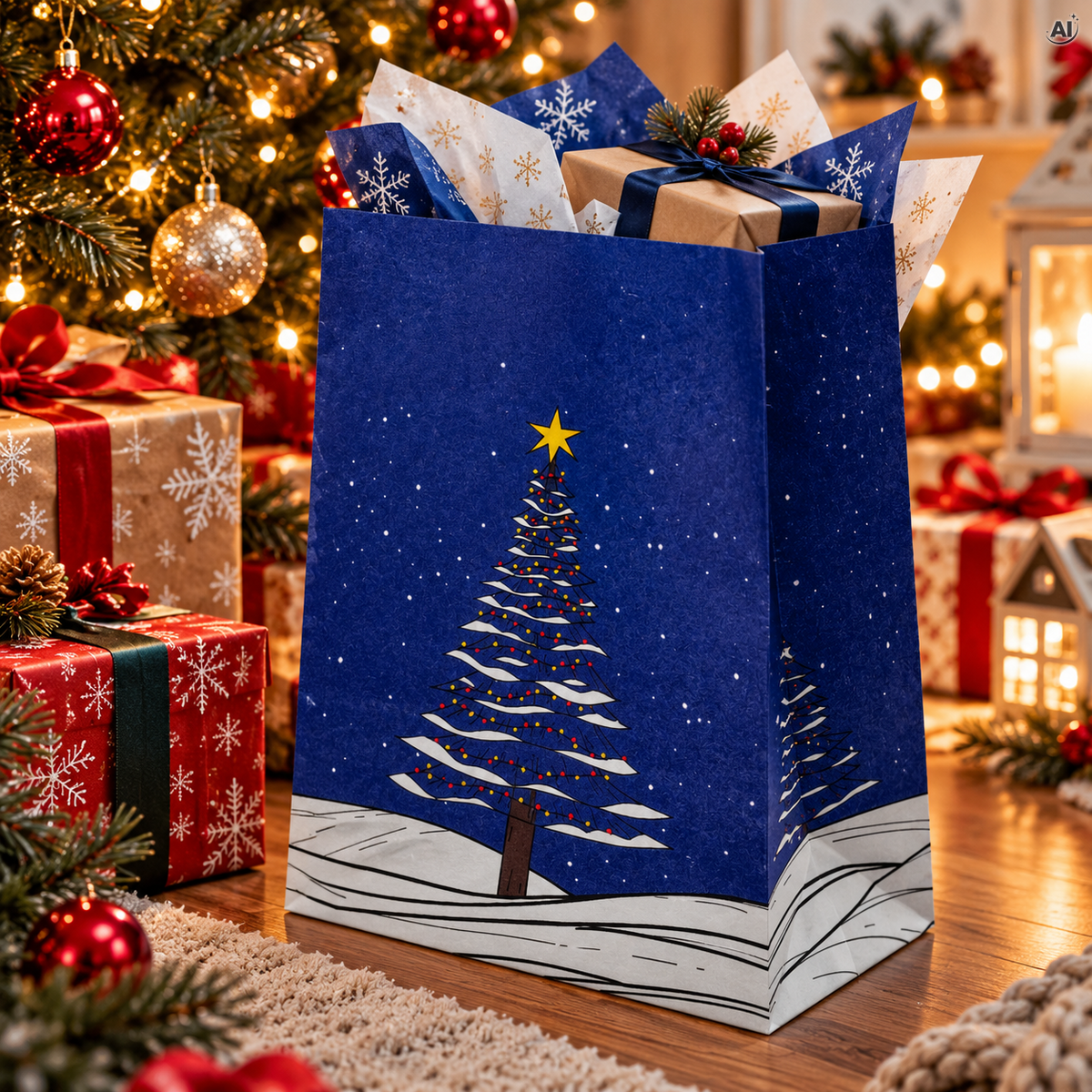 Torba papierowa świąteczna 160x80x270mm Choinka