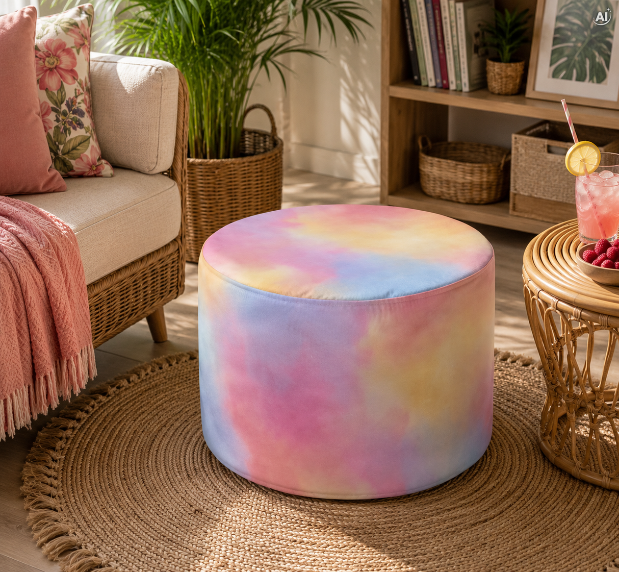 Pufa Okrągła Podnóżek Tie Dye