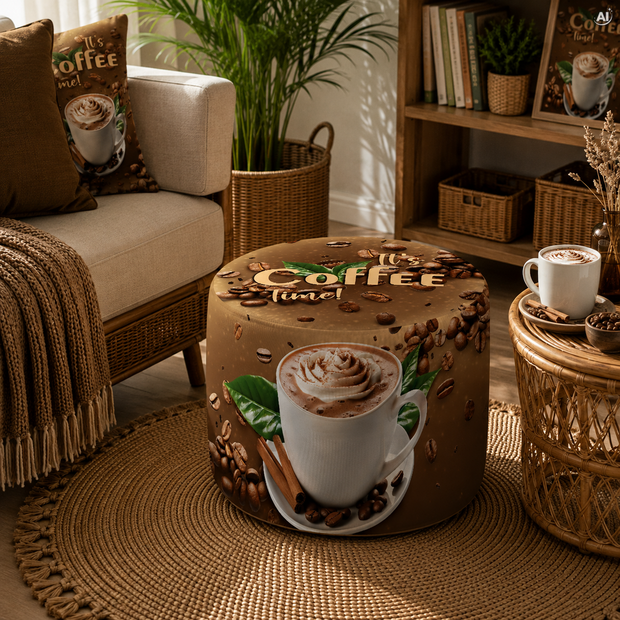Pufa Okrągła Podnóżek It's coffee time