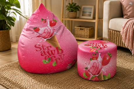 ZESTAW Pufa + Podnóżek Strawberry