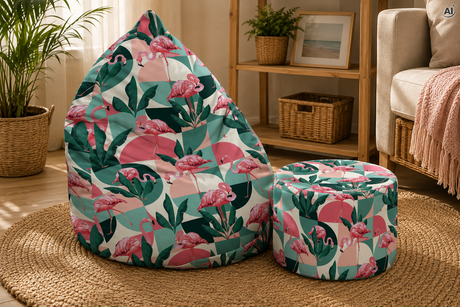 ZESTAW Pufa + Podnóżek Flamingo