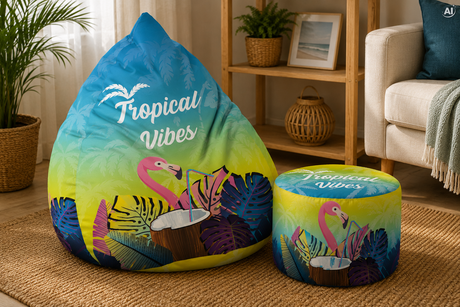 ZESTAW Pufa + Podnóżek Tropical Vibes