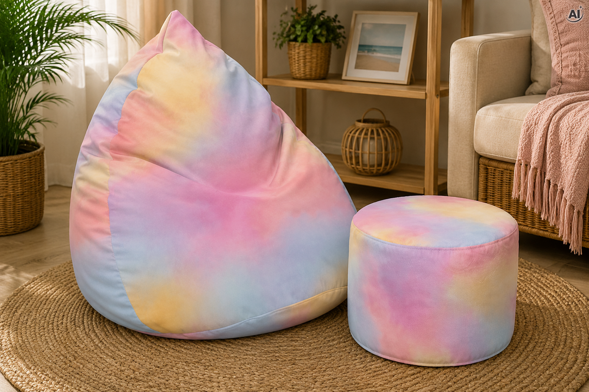 ZESTAW Pufa + Podnóżek Tie Dye