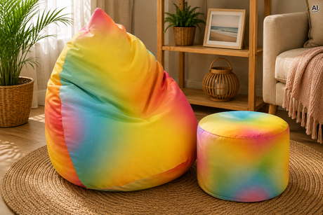 ZESTAW Pufa + Podnóżek Rainbow