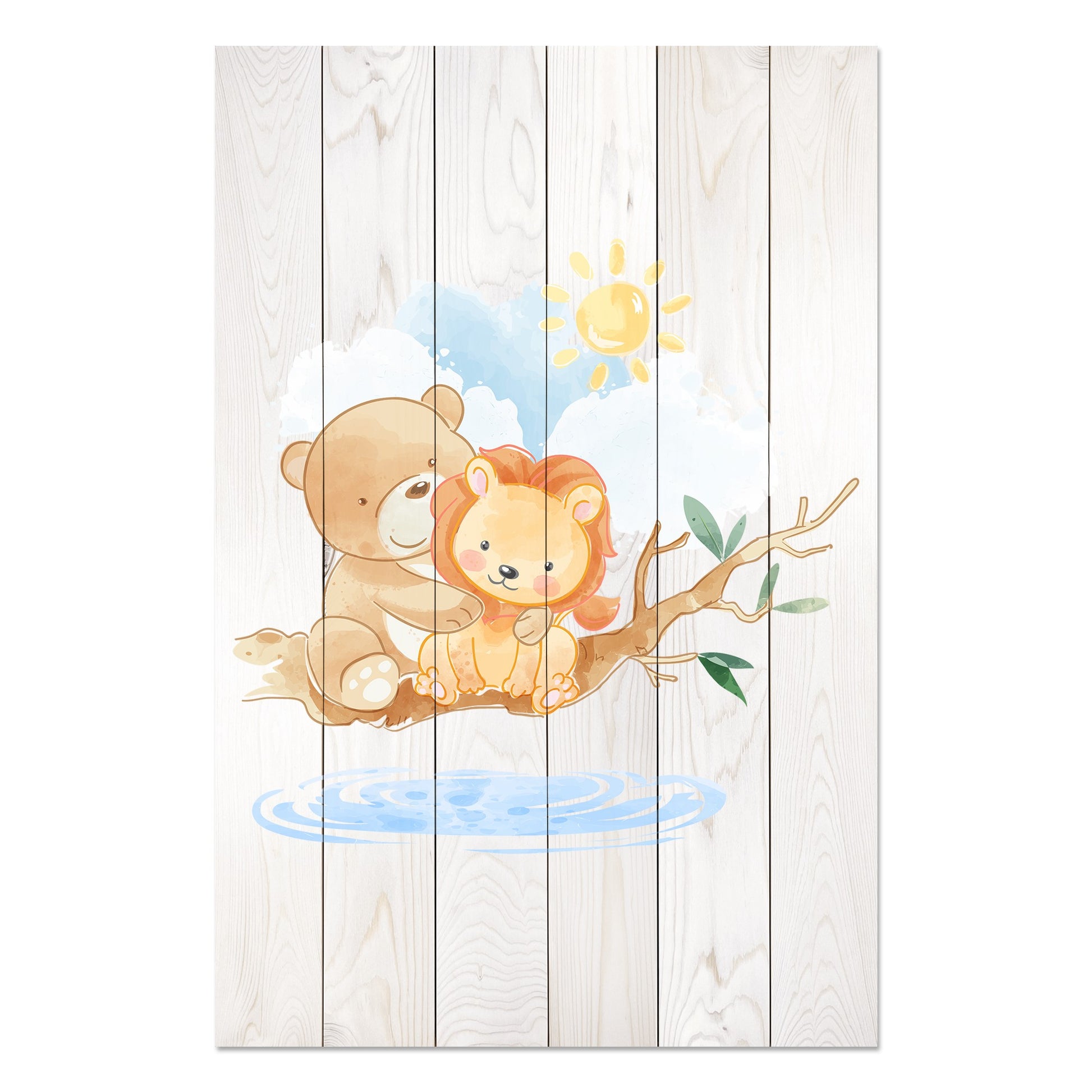 Obraz na drewnie Miś i lew - Cute Little Lion and Bear