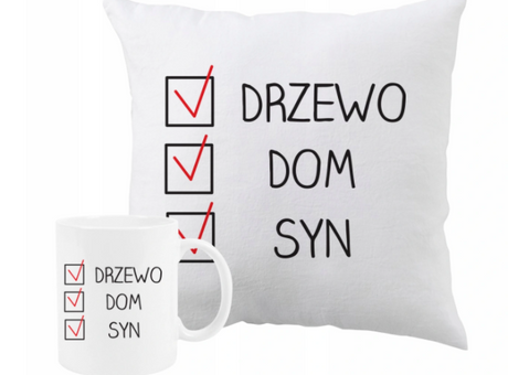 Poduszka kubek prezent na dzień taty Drzewo-Dom-Syn