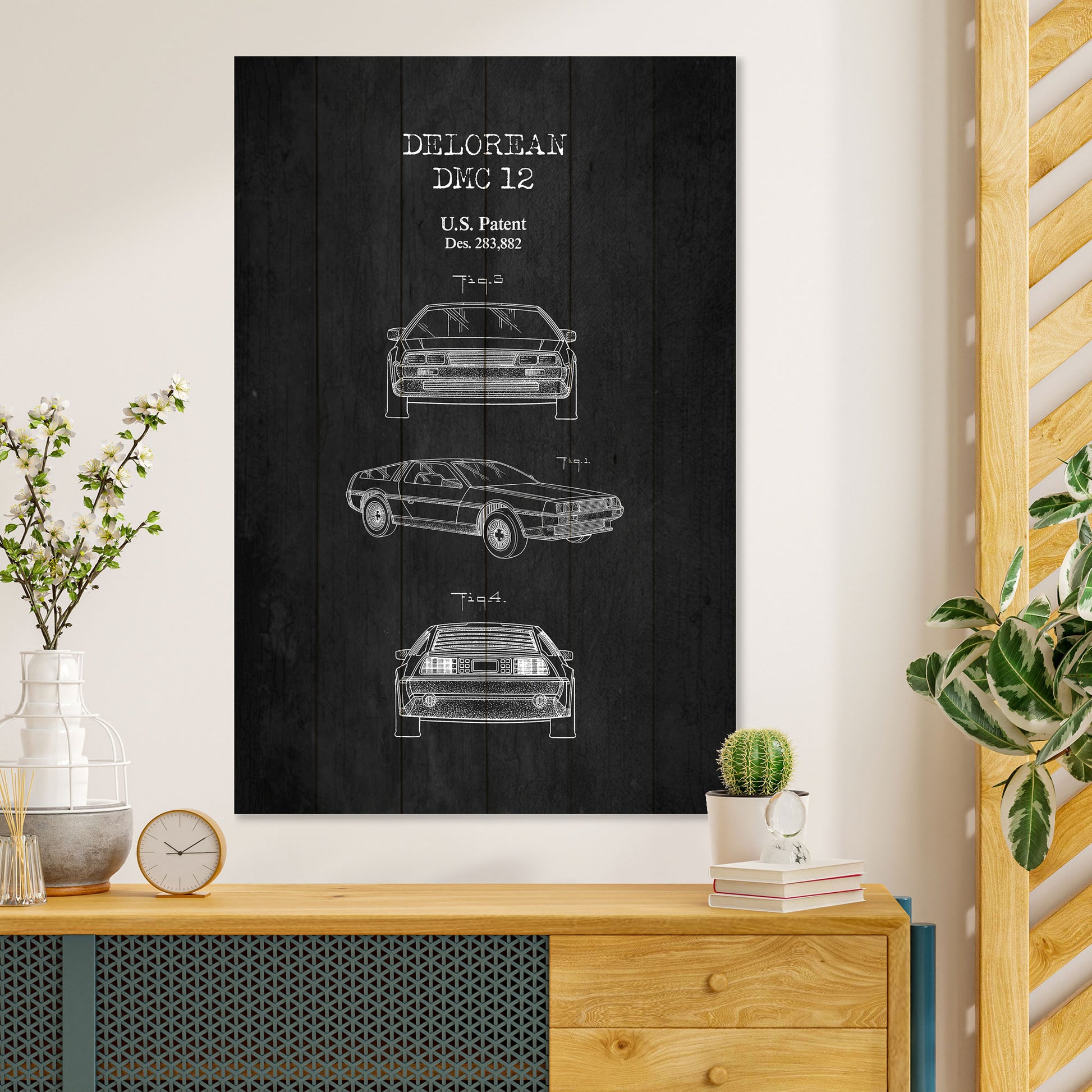 Obraz na drewnie Rysunek samochód - DeLorean Black