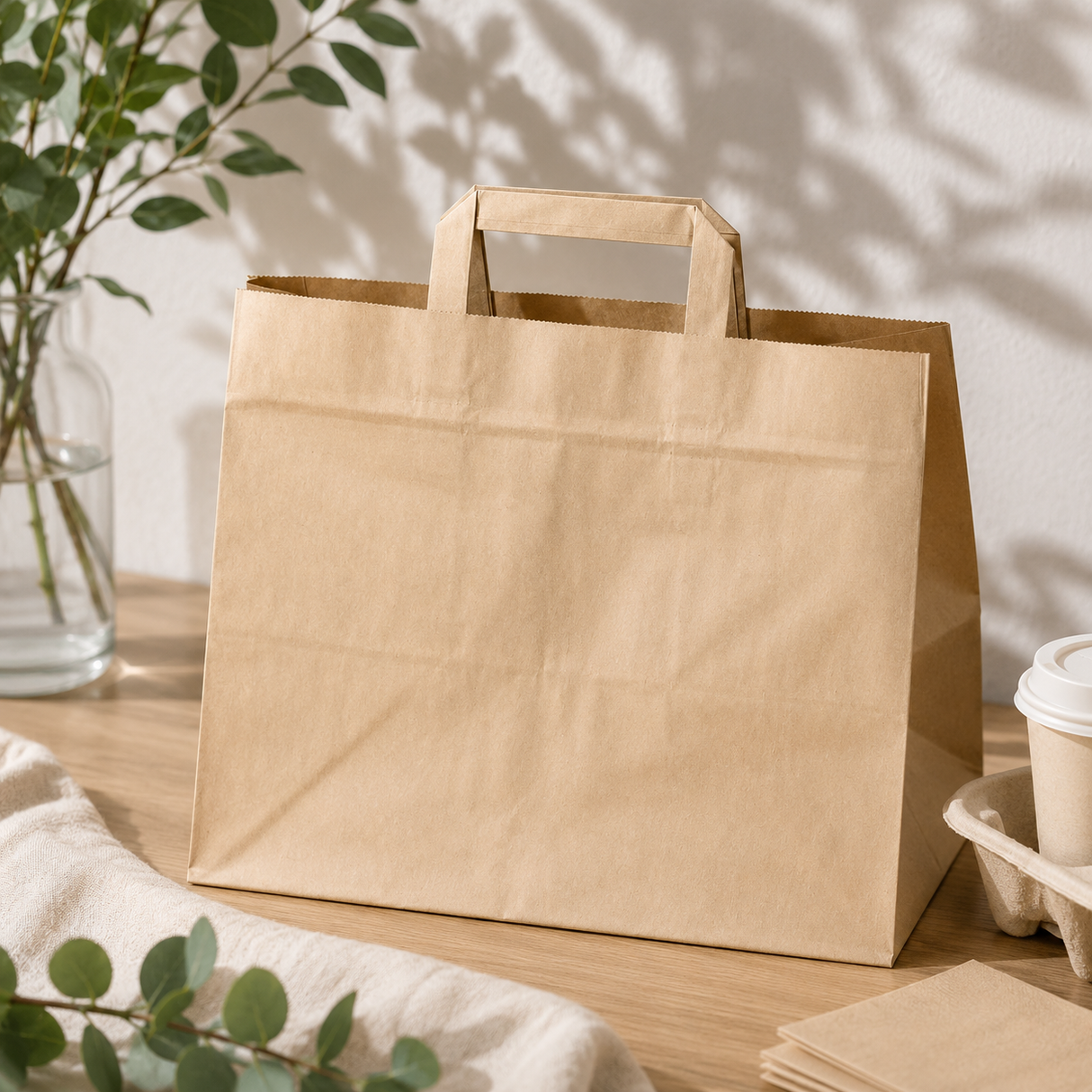 Torba Papierowa z Uchwytem Płaskim 320x220x245mm Brązowa
