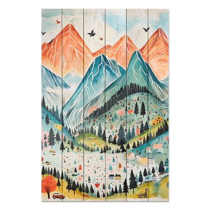 Obraz na drewnie Kolorowe góry Mountains Watercolor