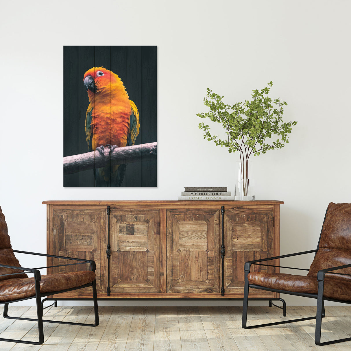 Obraz na drewnie Papuga na drzewie - Papuga