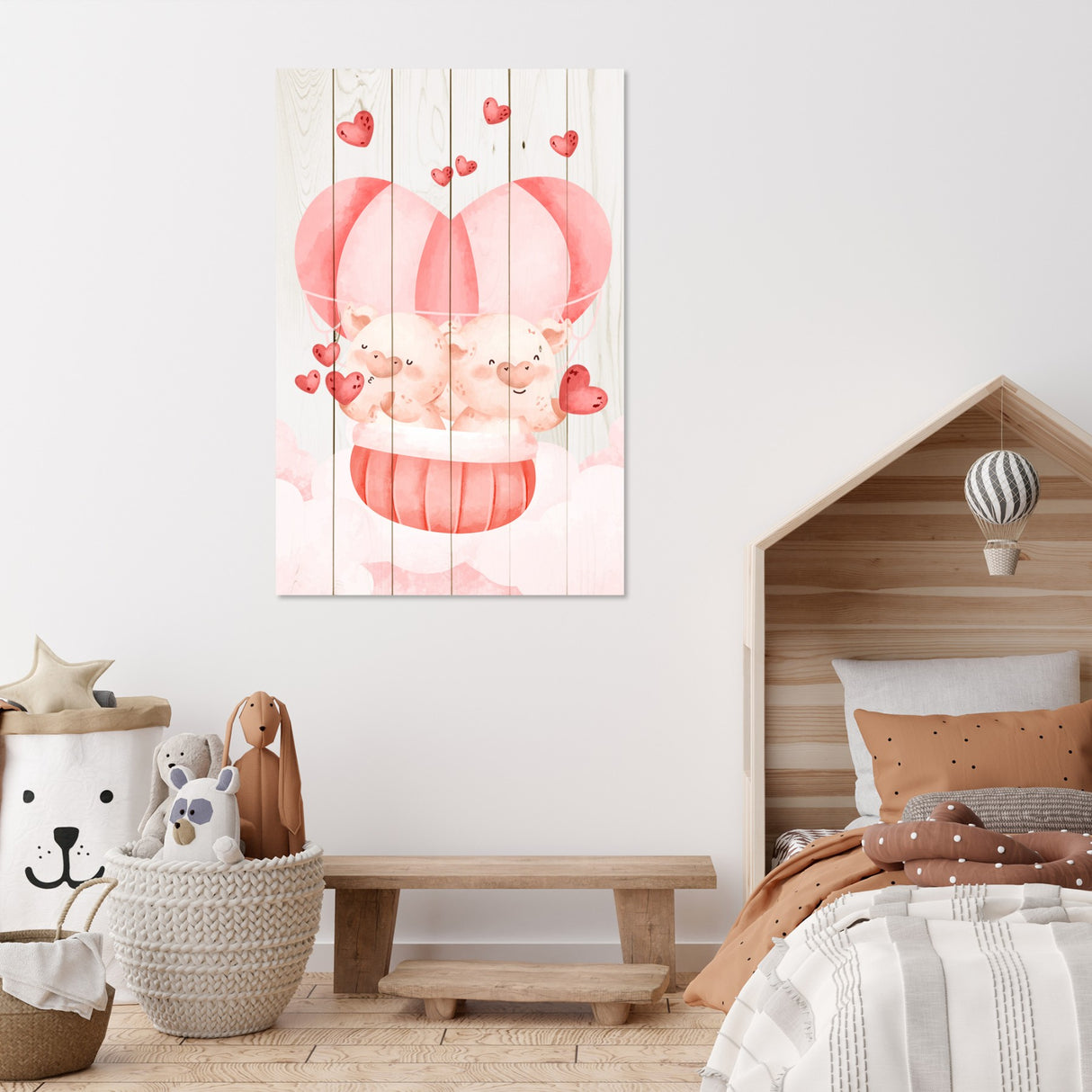 Obraz na drewnie Para świnek - Pig Couple with Hearts