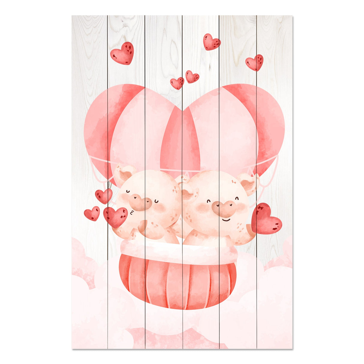 Obraz na drewnie Para świnek - Pig Couple with Hearts