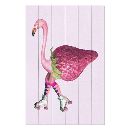 Obraz na drewnie Flaming z truskawką - Pink Flamingo with Strawberry