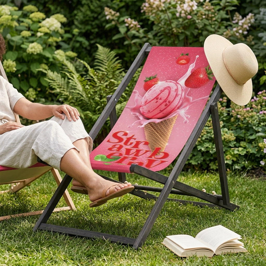 STRAWBERRY ICE CREAM șezlong din lemn - Cadru negru