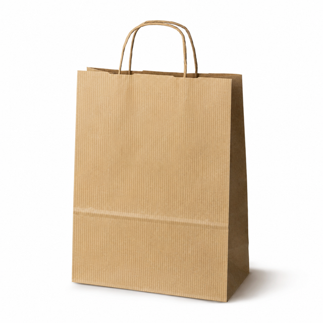 Torba papierowa 240x100x360mm z uchwytem skręcanym prążek Brązowa