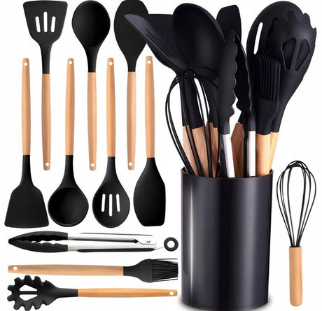 Czarny zestaw przyborów KUCHENNYCH 12 szt.