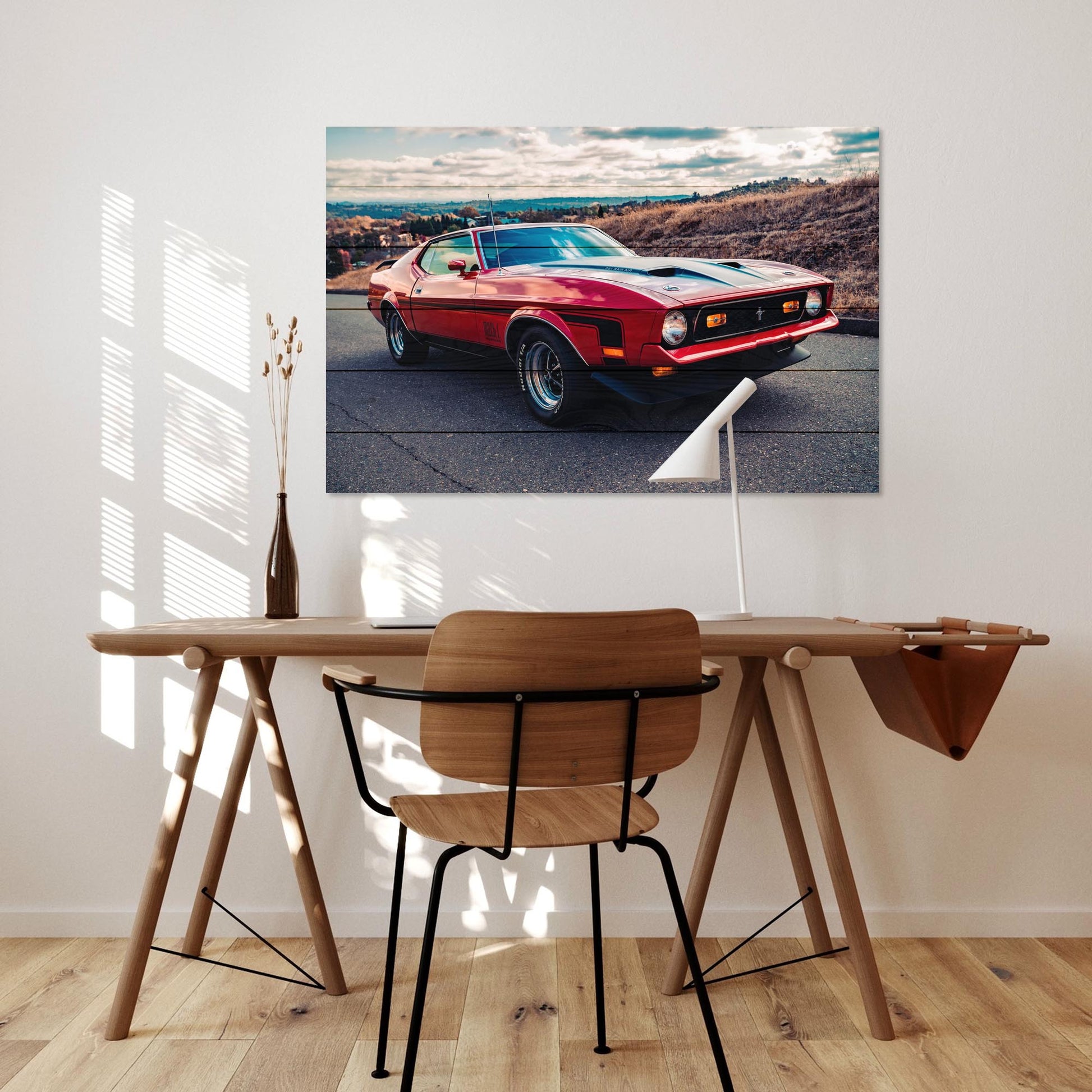 Obraz na drewnie Czerwone auto Red Mustang
