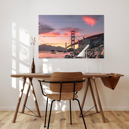 Obraz na drewnie Most i zachód słońca Sunset Over Golden Gate Bridge